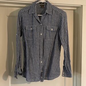 Eddie Bauer Navy Striped Casual Shirt